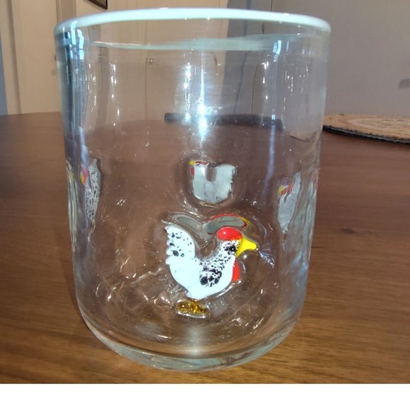 Anthropologie Other - Anthropologie 3D Chicken Rooster Embossed Clear Glass Tumbler Whimsical Glass